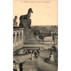 Carte postale ancienne d’Amiens dans la Somme montrant les chimères et gargouilles de la cathédrale Notre-Dame