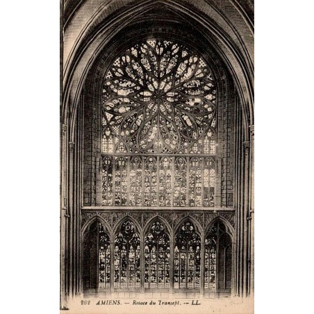 Carte postale ancienne d’Amiens dans la Somme montrant la rosace du transept de la cathédrale Notre-Dame