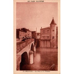 Carte postale ancienne de Brassac dans le Tarn montrant le pont et le château