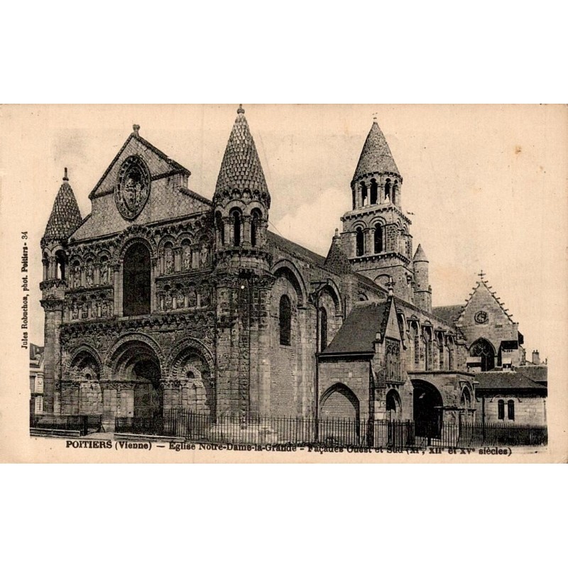Carte postale ancienne Poitiers Église Notre-Dame-la-Grande Façade Ouest et Sud