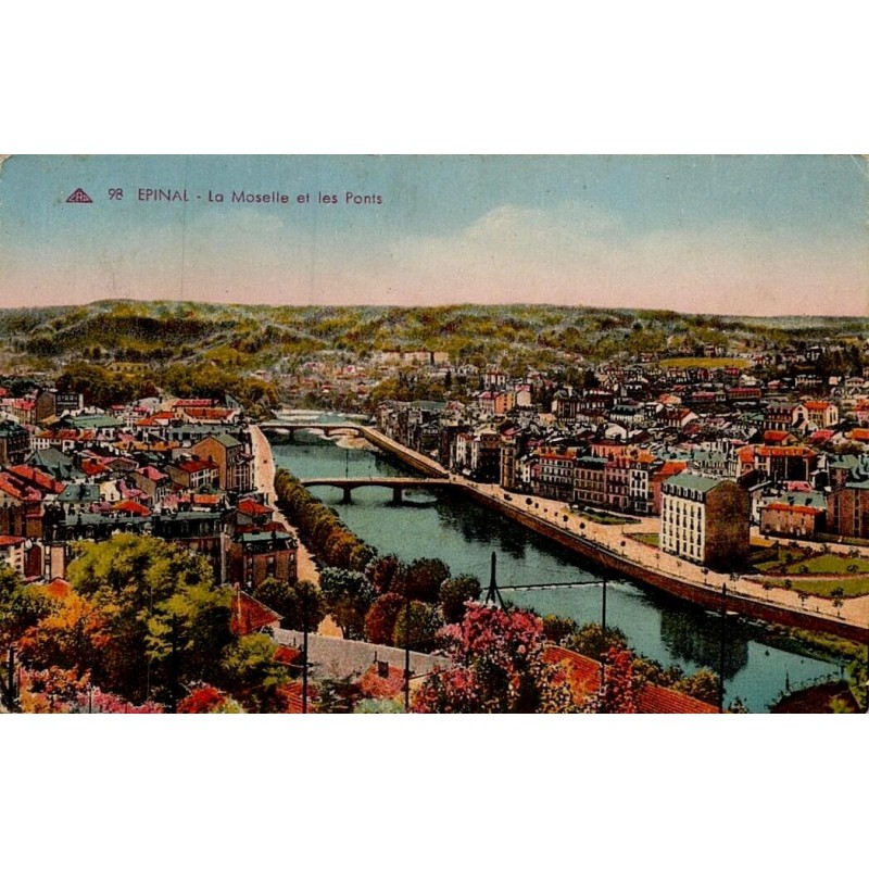Carte postale ancienne Épinal la Moselle et les ponts Vosges