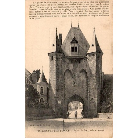 Carte postale ancienne Villeneuve-sur-Yonne Yonne Porte de Sens côté extérieur