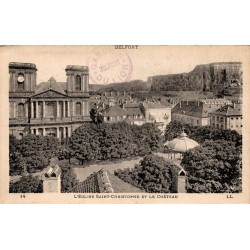 Carte postale ancienne Belfort Territoire de Belfort l'Église Saint-Christophe et le Château