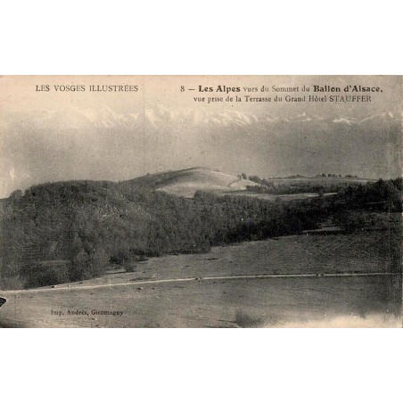 Carte postale ancienne Ballon d'Alsace Territoire de Belfort vue des Alpes depuis le Grand Hôtel Stauffer