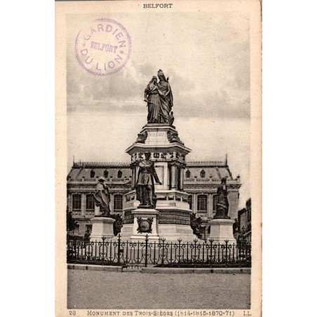 Carte postale ancienne Belfort Territoire de Belfort monument des Trois Sièges