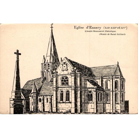 Carte postale ancienne Ennery Val-d'Oise église classée Monument Historique dessin Raoul Juillard