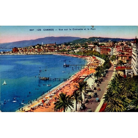 Carte postale ancienne Cannes vue sur la Croisette et le port Alpes-Maritimes