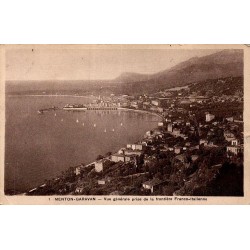Carte postale ancienne Menton Garavan vue générale prise de la frontière franco-italienne Alpes-Maritimes