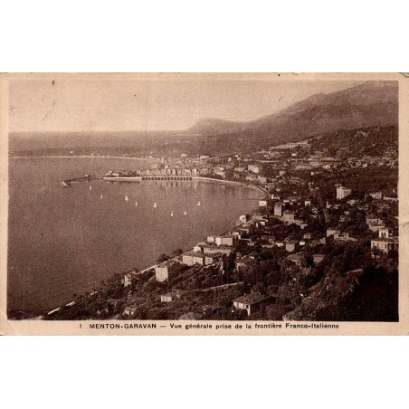 Carte postale ancienne Menton Garavan vue générale prise de la frontière franco-italienne Alpes-Maritimes