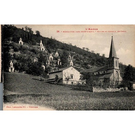 Carte postale ancienne Renaude église et chemin de croix Ariège