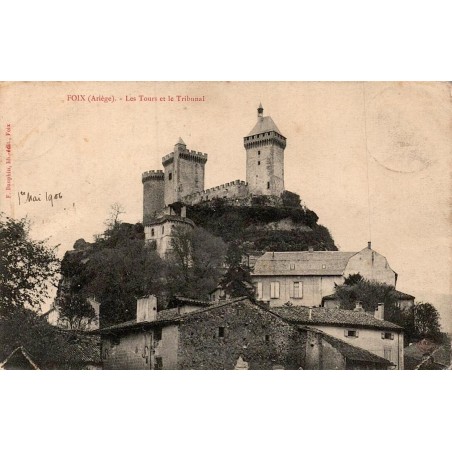 Carte postale ancienne Foix la tour et le tribunal Ariège