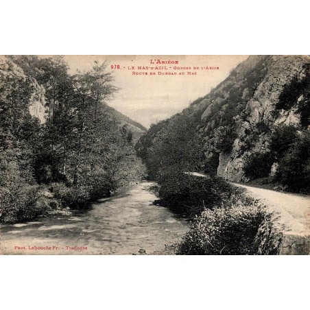 Carte postale ancienne Le Mas-d’Azil gorges de l’Arize route de Durban Ariège