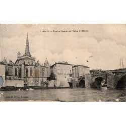 Carte postale ancienne Limoux pont et abside église Saint-Martin Aude