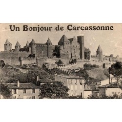 Carte postale ancienne Un Bonjour de Carcassonne Aude