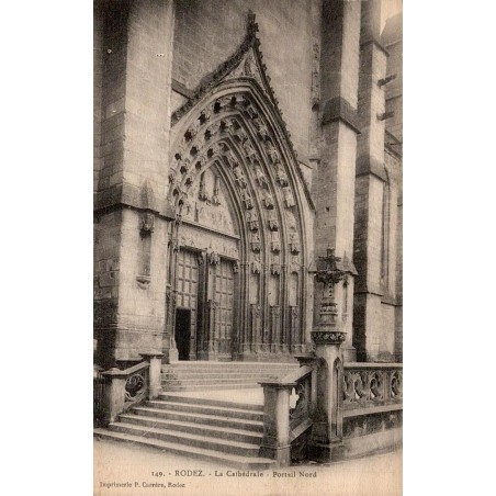 Carte postale ancienne Rodez portail nord cathédrale Aveyron