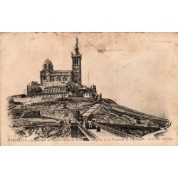 Carte postale ancienne Marseille Notre-Dame-de-la-Garde passerelle ascenseur