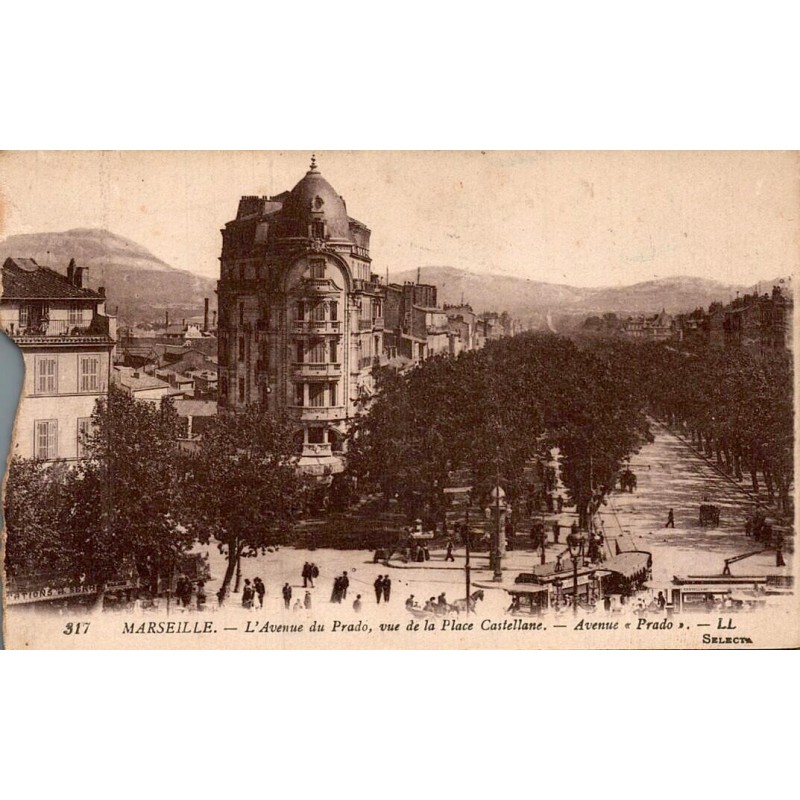 Carte postale ancienne Marseille Avenue du Prado Place Castellane