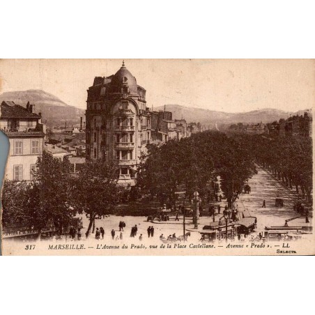 Carte postale ancienne Marseille Avenue du Prado Place Castellane