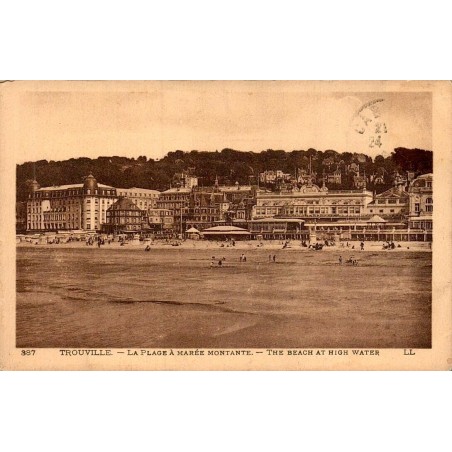 Carte postale ancienne Trouville-sur-Mer plage à marée montante LL
