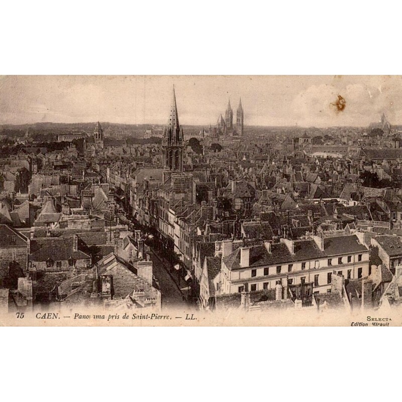 Carte postale ancienne Caen panorama pris de Saint-Pierre LL