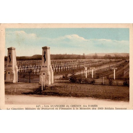 Carte postale ancienne – Cimetière militaire de Pontavert et ossuaire, Chemin des Dames