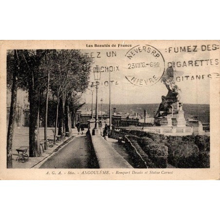 Carte postale ancienne Angoulême rempart Desaix statue Carnot Charente CPA