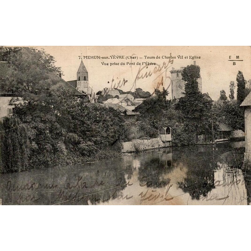 Carte postale ancienne Mehun-sur-Yèvre tours Charles VII église Cher CPA