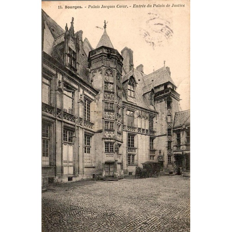 Carte postale ancienne Bourges Palais Jacques Cœur entrée Palais de Justice Cher CPA