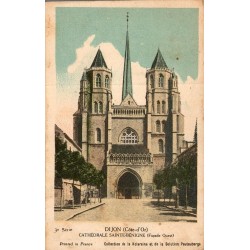 Carte postale ancienne de Dijon représentant la façade ouest de la cathédrale Saint-Bénigne en Côte-d'Or