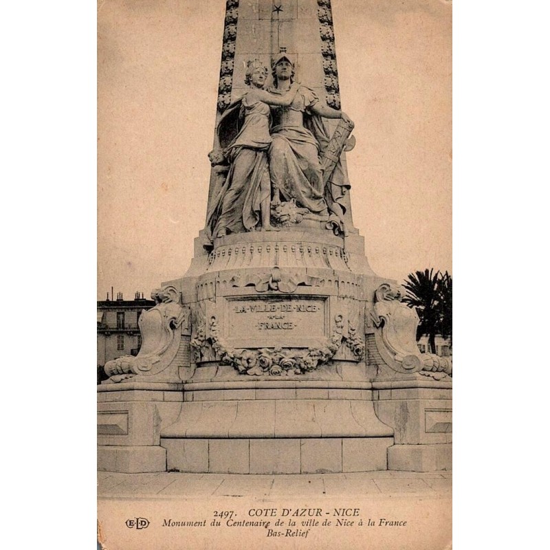 Carte postale ancienne Nice – Monument du Centenaire de la ville de Nice à la France bas-relief