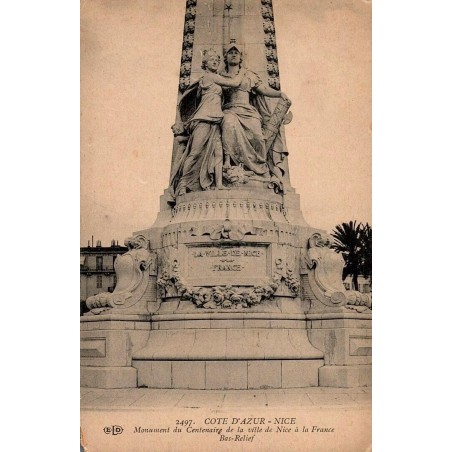 Carte postale ancienne Nice – Monument du Centenaire de la ville de Nice à la France bas-relief