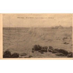 Carte postale ancienne de l’Île-de-Bréhat représentant une scène de gros temps d’après un tableau de E. Bouillé