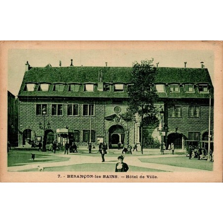 Carte postale ancienne de Besançon montrant l’Hôtel de Ville et la place urbaine au début du XXe siècle dans le Doubs