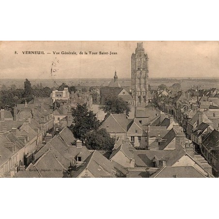 Carte postale ancienne de Verneuil-sur-Avre représentant la tour Saint-Jean dans l’Eure au début du XXe siècle