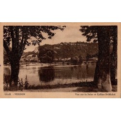 Carte postale ancienne de Vernon représentant la Seine et la colline Saint-Michel dans l’Eure