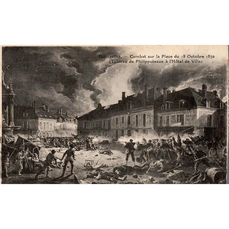 Carte postale ancienne de Châteaudun représentant le combat du 18 octobre 1870 d’après le tableau de Philippoteaux