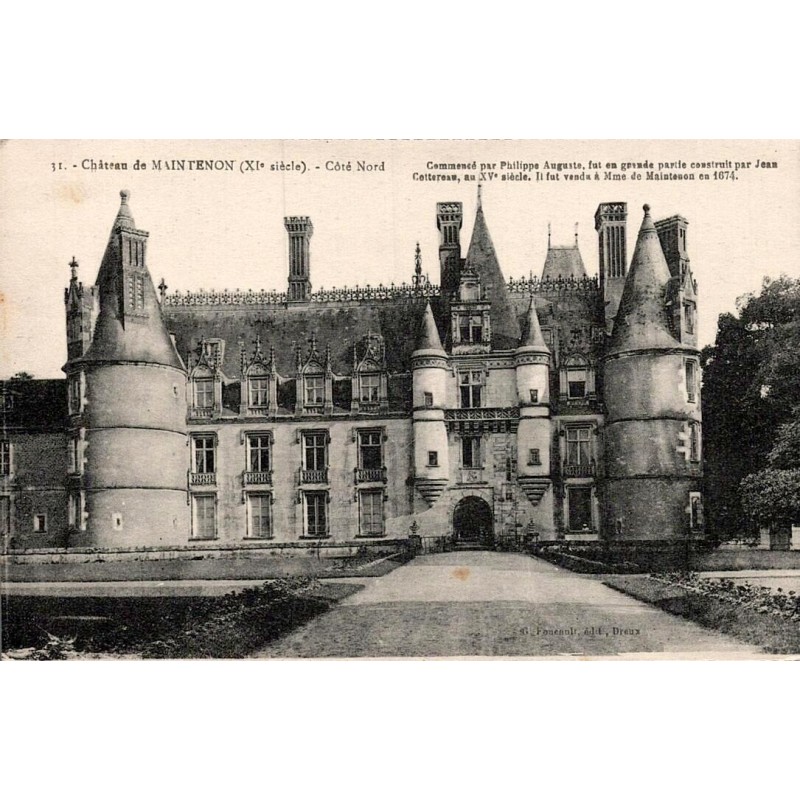 Carte postale ancienne du château de Maintenon représentant le côté nord en Eure-et-Loir