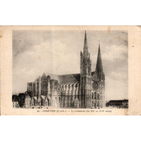 Carte postale ancienne de la cathédrale Notre-Dame de Chartres avec vue animée en Eure-et-Loir