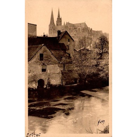 Carte postale ancienne des bords de l’Eure à Chartres lors d’une matinée de printemps