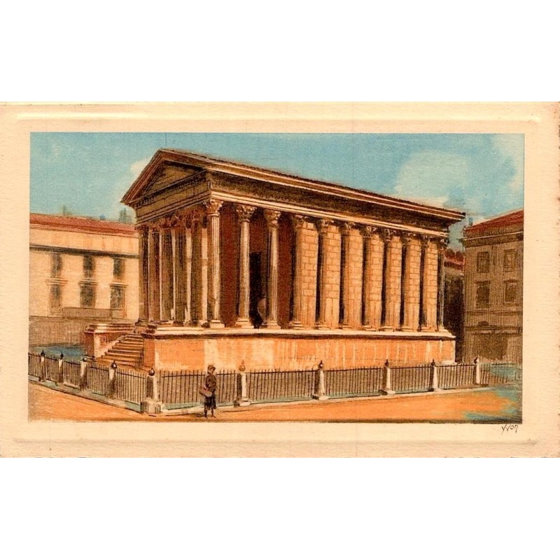 Carte postale ancienne de Nîmes représentant la Maison Carrée et le patrimoine gallo-romain du Gard