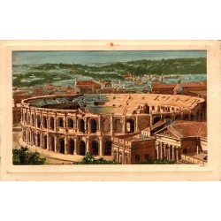 Carte postale ancienne de Nîmes représentant les arènes romaines dans le Gard au début du XXe siècle