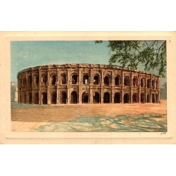 Carte postale ancienne de Nîmes représentant les arènes romaines dans le Gard au début du XXe siècle