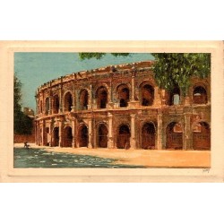 Carte postale ancienne de Nîmes représentant les arènes romaines dans le Gard au début du XXe siècle