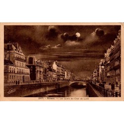 Carte postale ancienne Rennes les quais au clair de lune en Ille-et-Vilaine