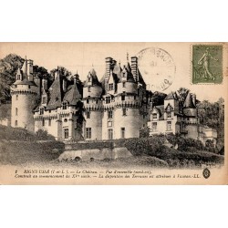 Carte postale ancienne Rigny-Ussé château vue d’ensemble nord-est en Indre-et-Loire édition LL