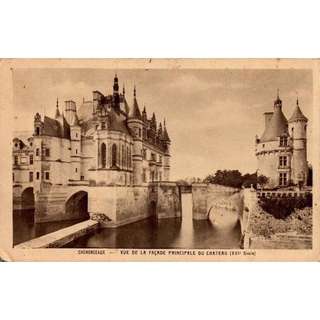 Carte postale ancienne Chenonceaux vue de la façade principale du château en Indre-et-Loire