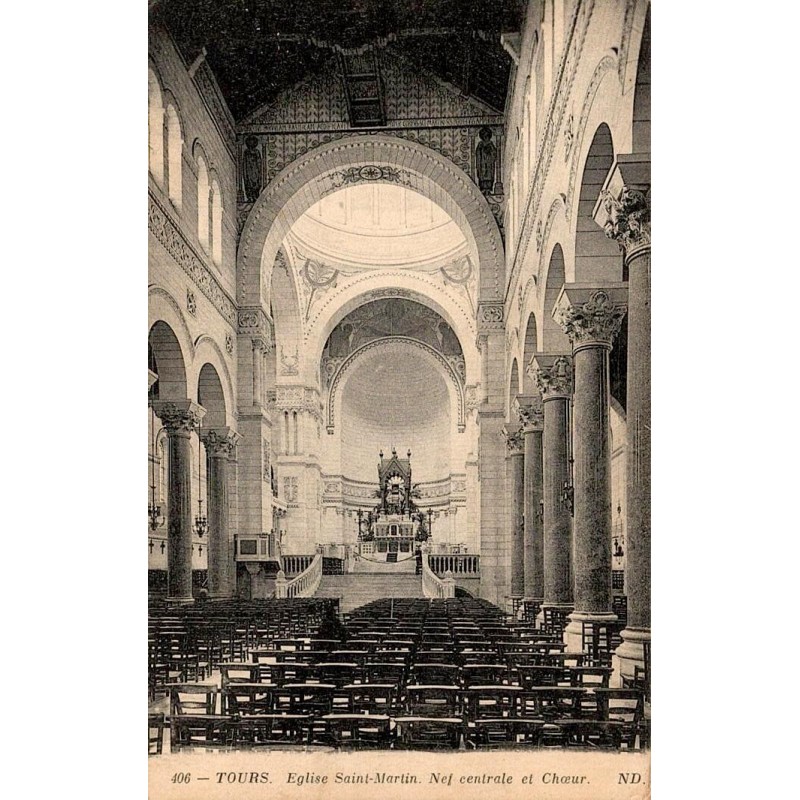 Carte postale ancienne Tours église Saint-Martin nef centrale et chœur en Indre-et-Loire édition ND