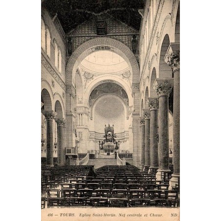 Carte postale ancienne Tours église Saint-Martin nef centrale et chœur en Indre-et-Loire édition ND