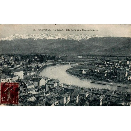 Carte postale ancienne Grenoble La Tronche l’Île Verte et la chaîne des Alpes en Isère