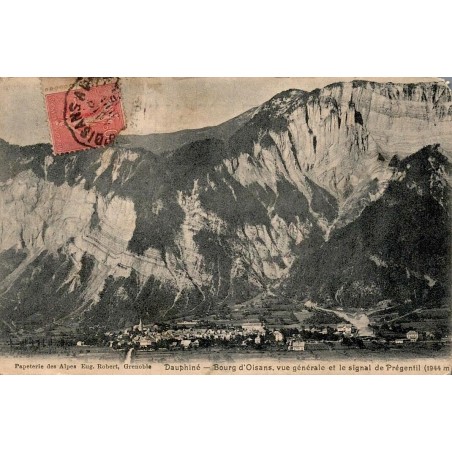 Carte postale ancienne Le Bourg-d’Oisans vue générale et le Signal de Prégentil en Isère